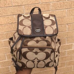 Coach Signature Monogram Brown Backpack Bag Purse Preppy Academia Y2K F21928